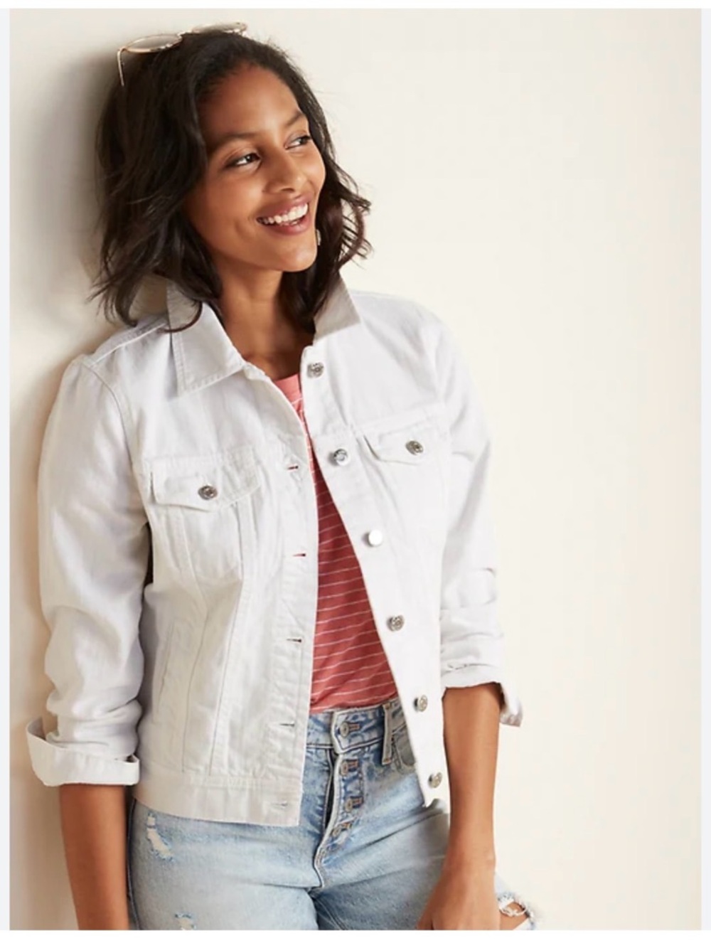 GAP White Classic Denim Jacket - Women's Casual Button-Up